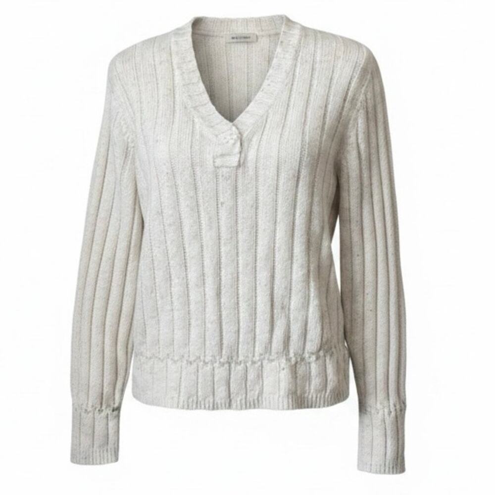 Woolrich Ribbed V Neck Chunky Knit Wool Blend Sweater Size M Neutral